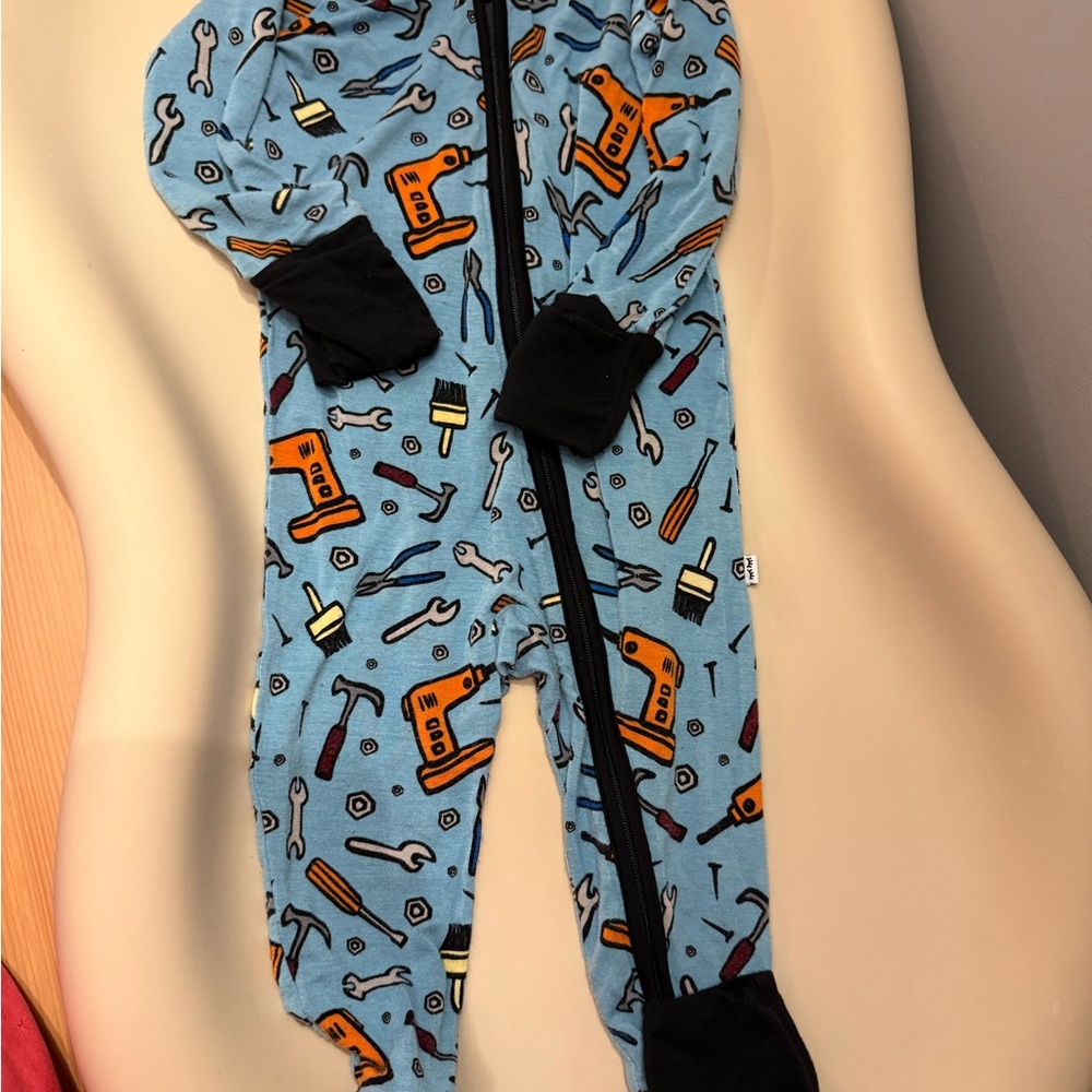 Little Sleepies Blue and Black Tool Print Footie
